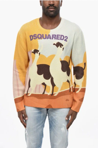 Dsquared2 Virgin Wool Crew-neck Sweater With Llama Print In Multi