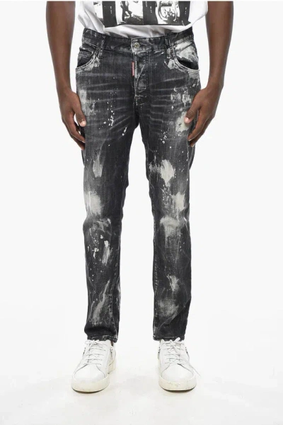 Dsquared2 Stretch Denim Skater Bleached Jeans 16cm In Gray