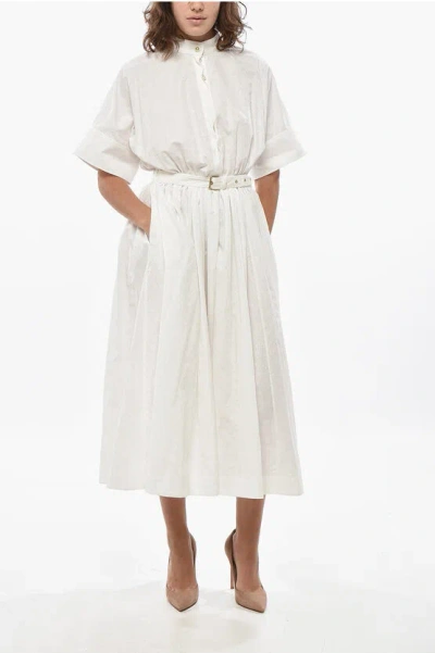 Dior Jacquard Cotton Flared Shirt Dress With Belt In White