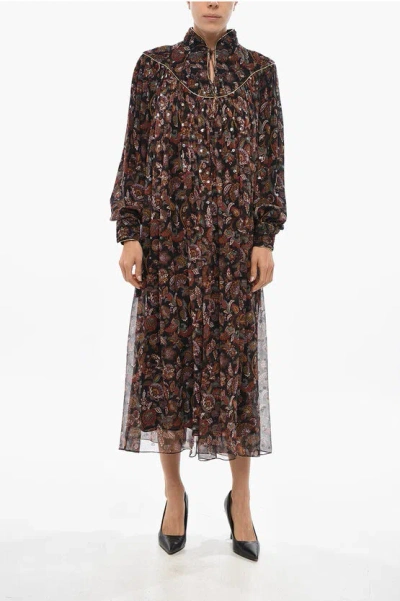 Celine Paisley Patterned Silk Blend Shirt Dress In Brown
