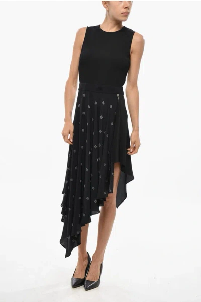 Givenchy Asymmetric Dress With Monogram Silk Sheer Skirt In Black