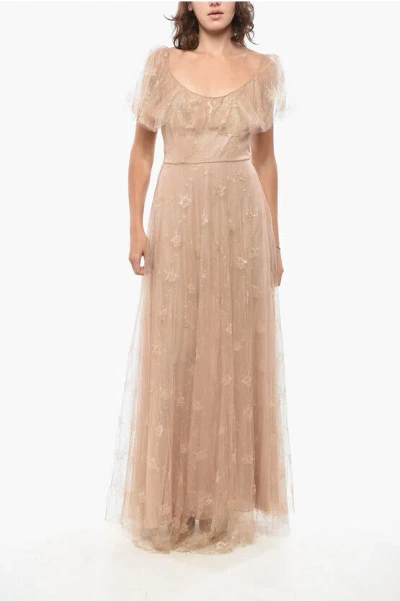 Dior Chiffon Resille Maxi Dress With Flounced Detail In Brown