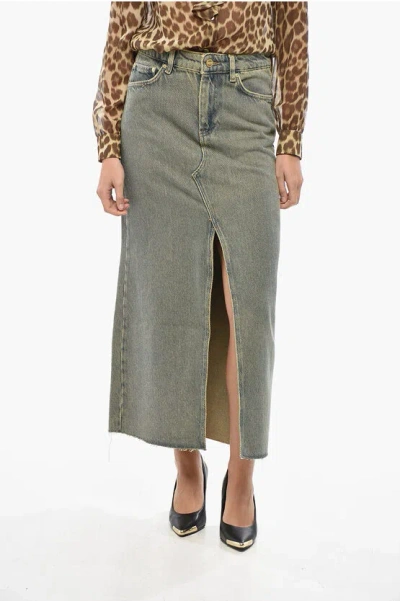 Ganni Maxi Grey Skirts With Slit At The Front In Blue
