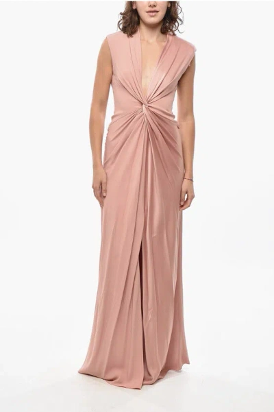 Max Mara Satin Pilard Dress With Front Knot In Pink
