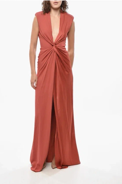 Max Mara Satin Pilard Dress With Front Knot In Red