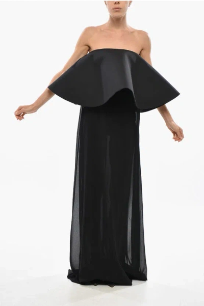 Jacquemus Chiffon Vela Dress With Maxi Flounce In Black