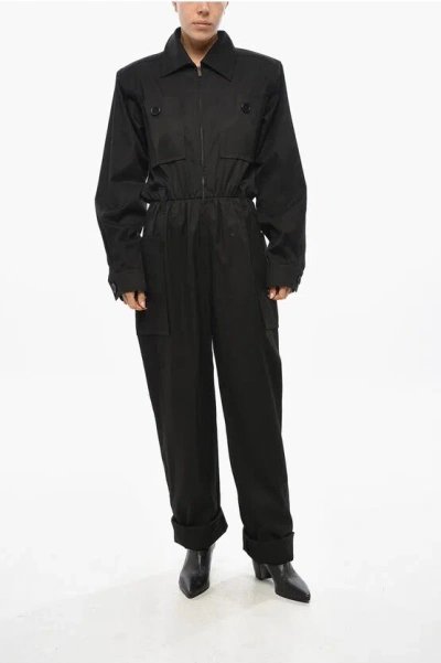 Saint Laurent Popeline Jumpsuit With Elastic Waistband In Black
