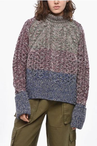 Golden Goose Wool And Nylon Magane Turtleneck Sweater With Raglan Sleeve In Gray