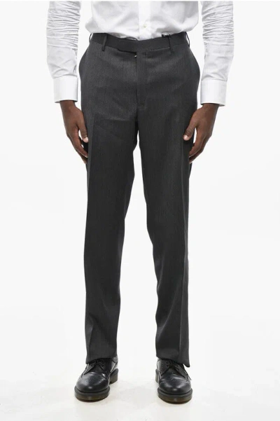 Corneliani Cc Collection Virgin Wool Pants With Hidden Closure In Black