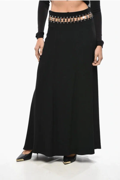 Rabanne Flared Maxi Skirt With Metal Decoration In Blue