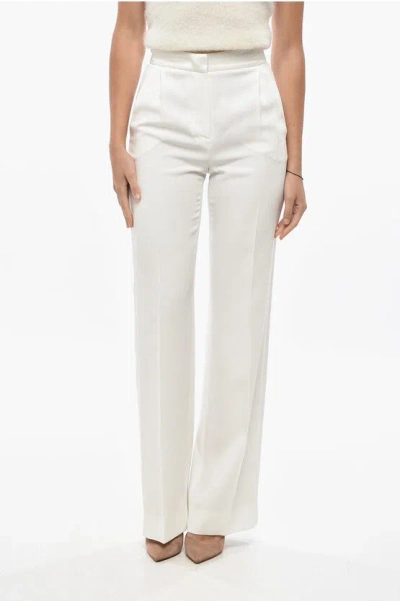 Alberta Ferretti Single-pleated Palazzo Pants With Side Satin Bands In Neutral