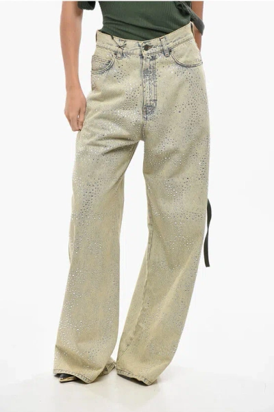 Giuseppe Di Morabito Vintage Washed Wide Leg Denims With Rhinestones 30cm In Neutral