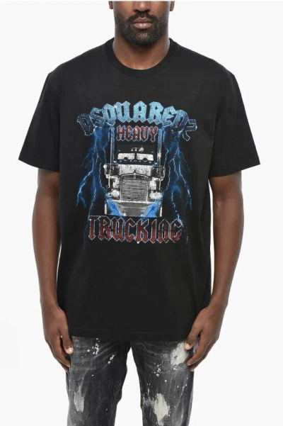 Dsquared2 Front Printed Cool Fit Crew-neck T-shirt In Black