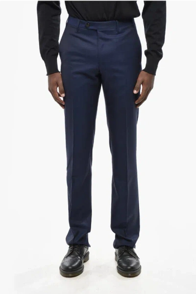 Corneliani Virgin Wool Pants With Scalloped Hem In Blue