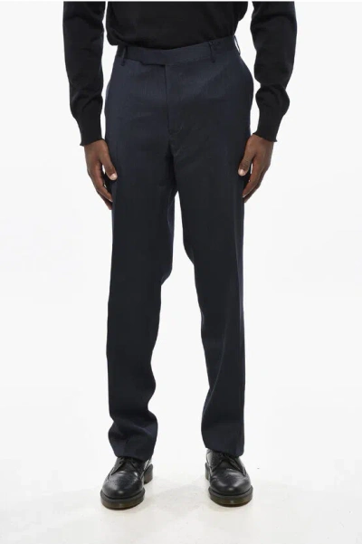 Corneliani Cc Colelction Wool Pants With Scalloped Hem In Blue