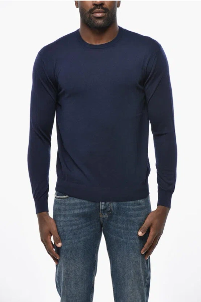 Malo Crew Neck Pure Virgin Wool Sweater In Blue