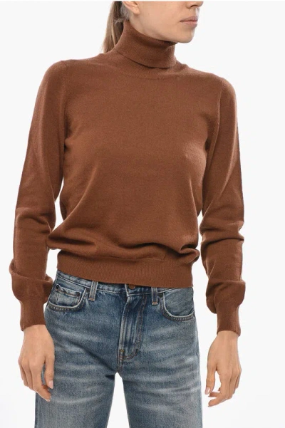 Malo Virgin Wool And Cashmere Turtleneck Sweater In Brown