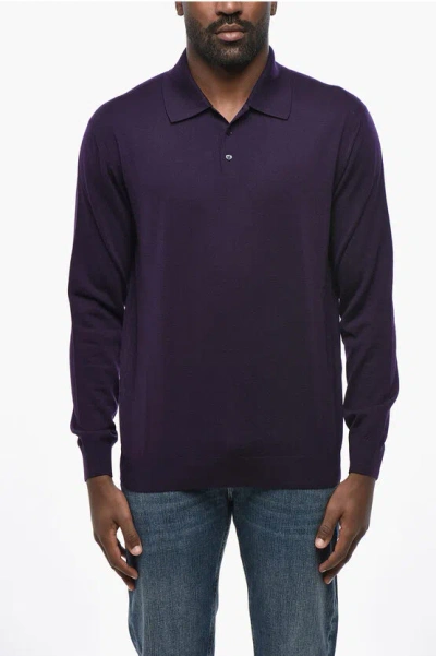 Malo Virgin Wool Sweater With Polo Neck In Purple