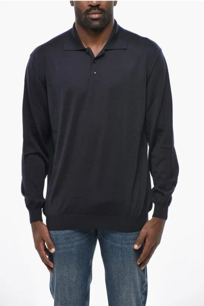 Malo Cashmere And Silk Sweater With Polo Neck In Blue