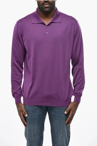 Malo Cashmere And Silk Sweater With Polo Neck In Purple