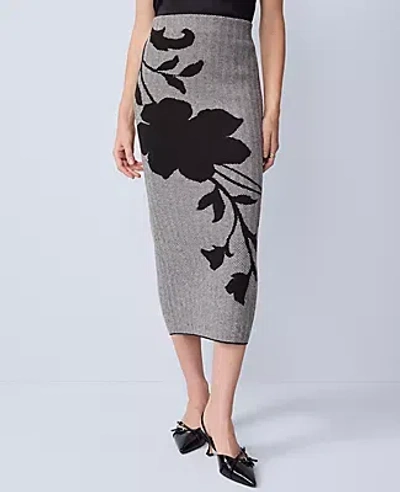 Ann Taylor Petite Herringbone Floral Jacquard Sweater Skirt In Black