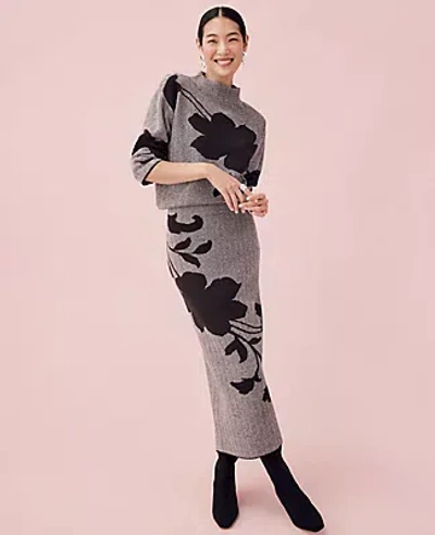 Ann Taylor Petite Herringbone Floral Jacquard Sweater Skirt In Black