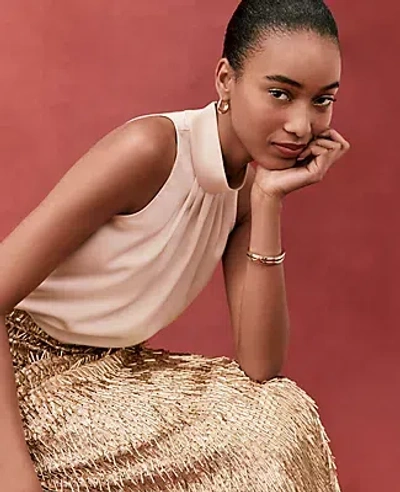 Ann Taylor Petite Satin Mock Neck Top In Gray