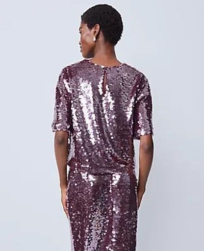 Ann Taylor Petite Sequin Crew Neck Blouse In Silver