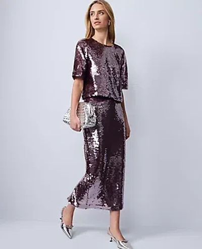 Ann Taylor Petite Sequin Crew Neck Blouse In Silver