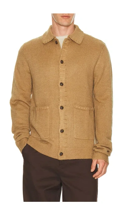 Rhythm Whip Stitch Button Up Knit Cardigan In Brown