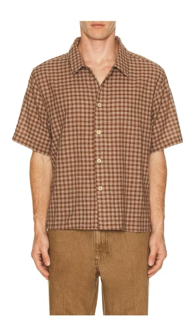 Rhythm Cross Check Crop Shirt In Brown