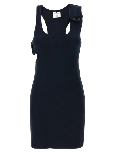 Courrèges Double Buckle 90's Rib Knit Dress In Blue