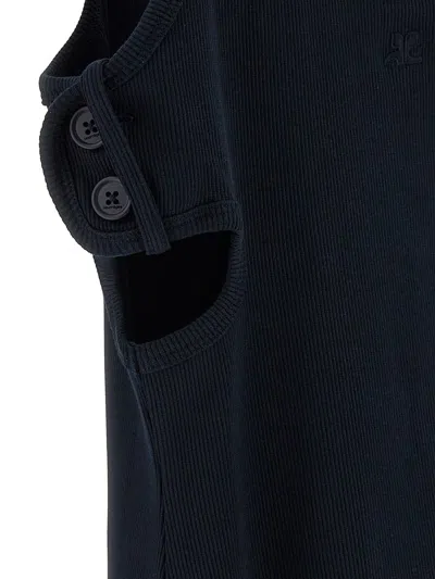 Courrèges Double Buckle 90's Rib Knit Dress In Blue