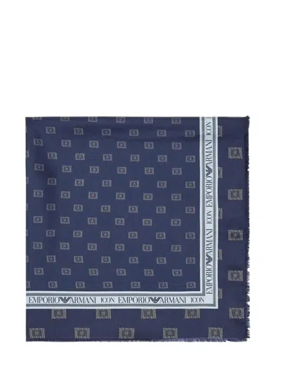 Emporio Armani Monogram-pattern Scarf In Blue