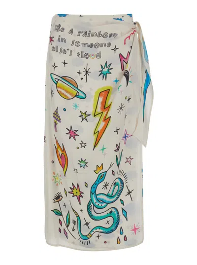 Me369 'amber' Multicolor Wrap Skirt With All-over Print In Viscose Woman In Multi