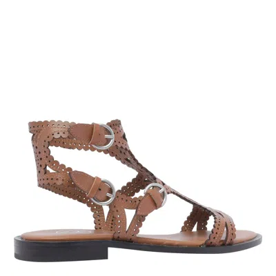 Ash Buff Calf Leather Sandals In Brown