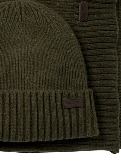 Barbour "carlton Fleck" Cap And Scarf Set In Green