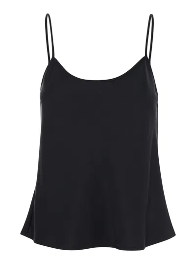 Plain Black Tank Top With U Neckline In Satin Fabric Woman In Blue
