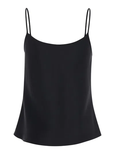 Plain Black Tank Top With U Neckline In Satin Fabric Woman In Blue