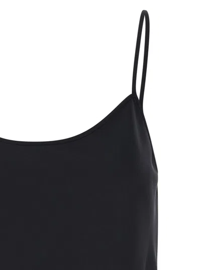Plain Black Tank Top With U Neckline In Satin Fabric Woman In Blue