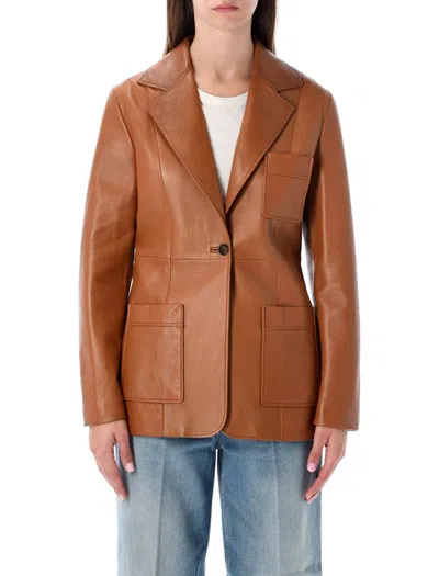 Chloé Single-breasted Leather Blazer In Brown