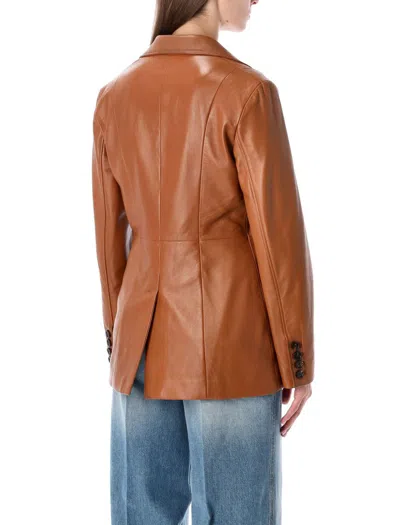 Chloé Single-breasted Leather Blazer In Brown