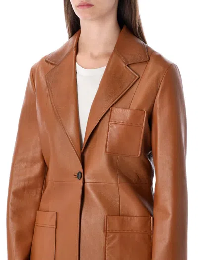 Chloé Single-breasted Leather Blazer In Brown