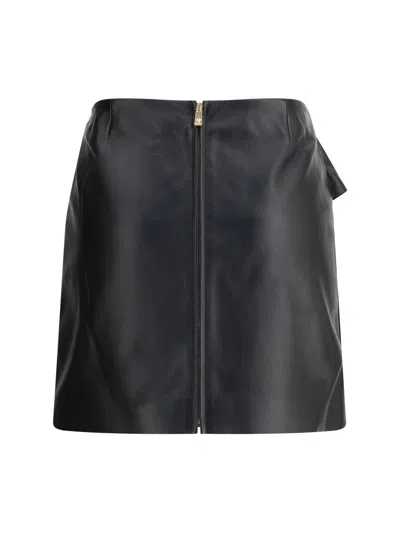 Versace High Waist Twisted Leather Skirt With Buckle In Black