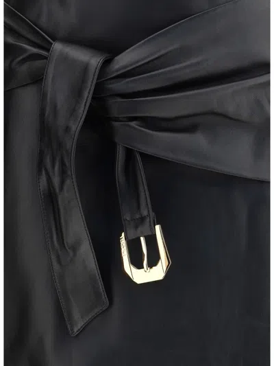 Versace High Waist Twisted Leather Skirt With Buckle In Black