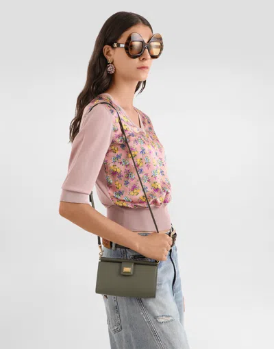 Dolce & Gabbana Plongé Calfskin Phone Bag In Green