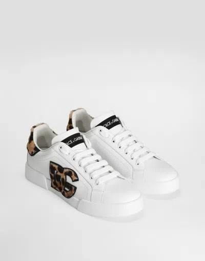 Dolce & Gabbana Women Portofino Letaher Light Strobel Sneakers In White
