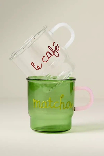 Anthropologie Love Notes Glass Mug In Green