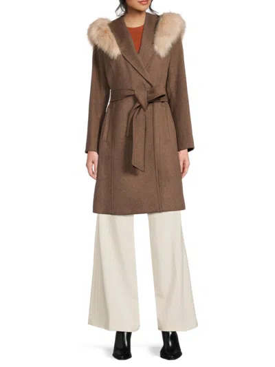 Cole Haan Women's Faux Fur-trim Wool-blend Wrap Coat In Gray