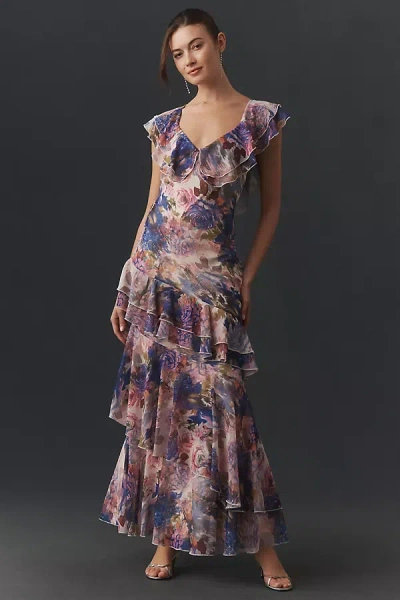 Bhldn Gaia Asymmetric Ruffled Maxi Dress In Multi